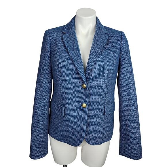 J.Crew Factory Herringbone Wool-blend Schoolboy Blue Blazer Size 10 - Picture 2 of 14